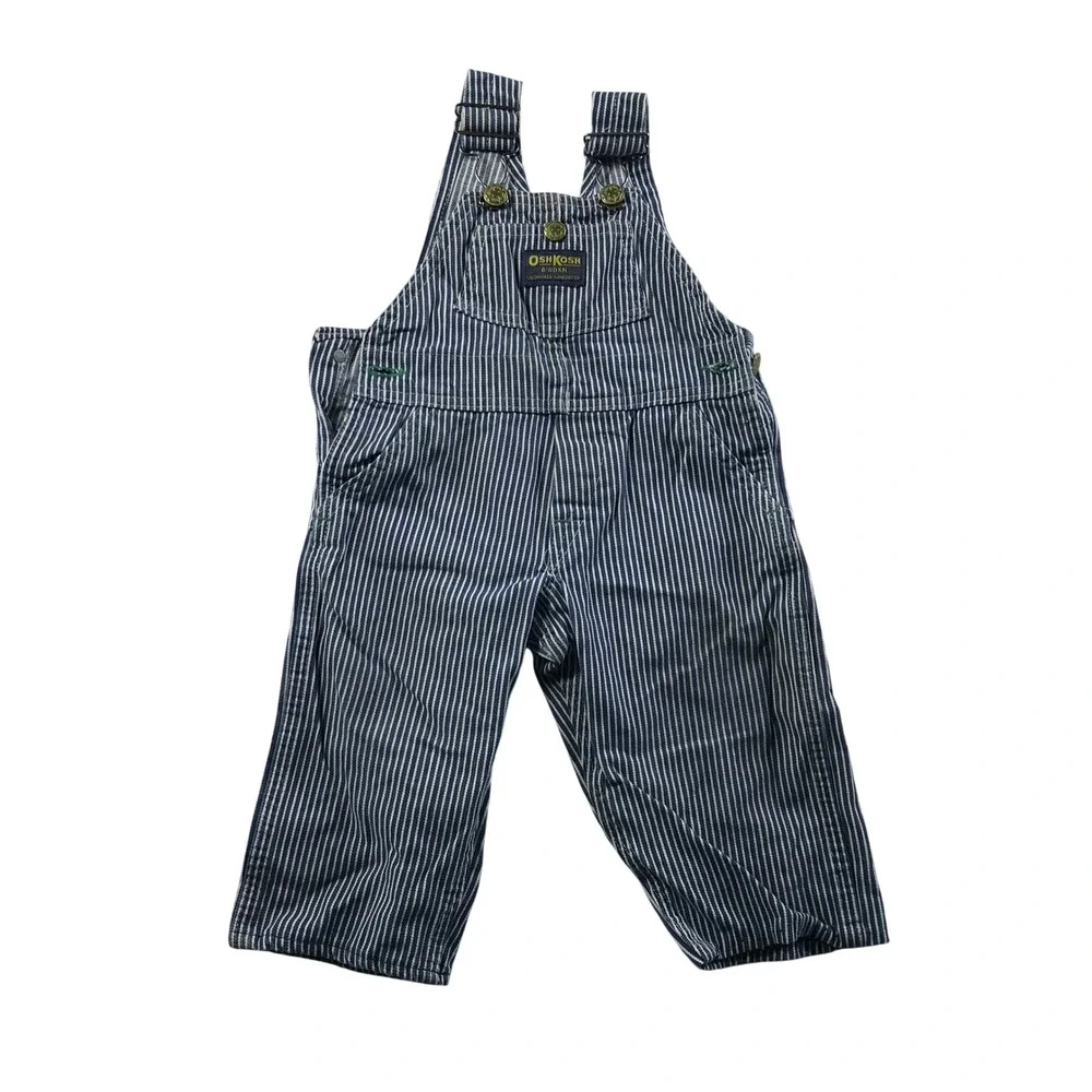 Vintage OshKosh Bgosh Hickory Stripe Denim Overalls Blue White Union Made 24L